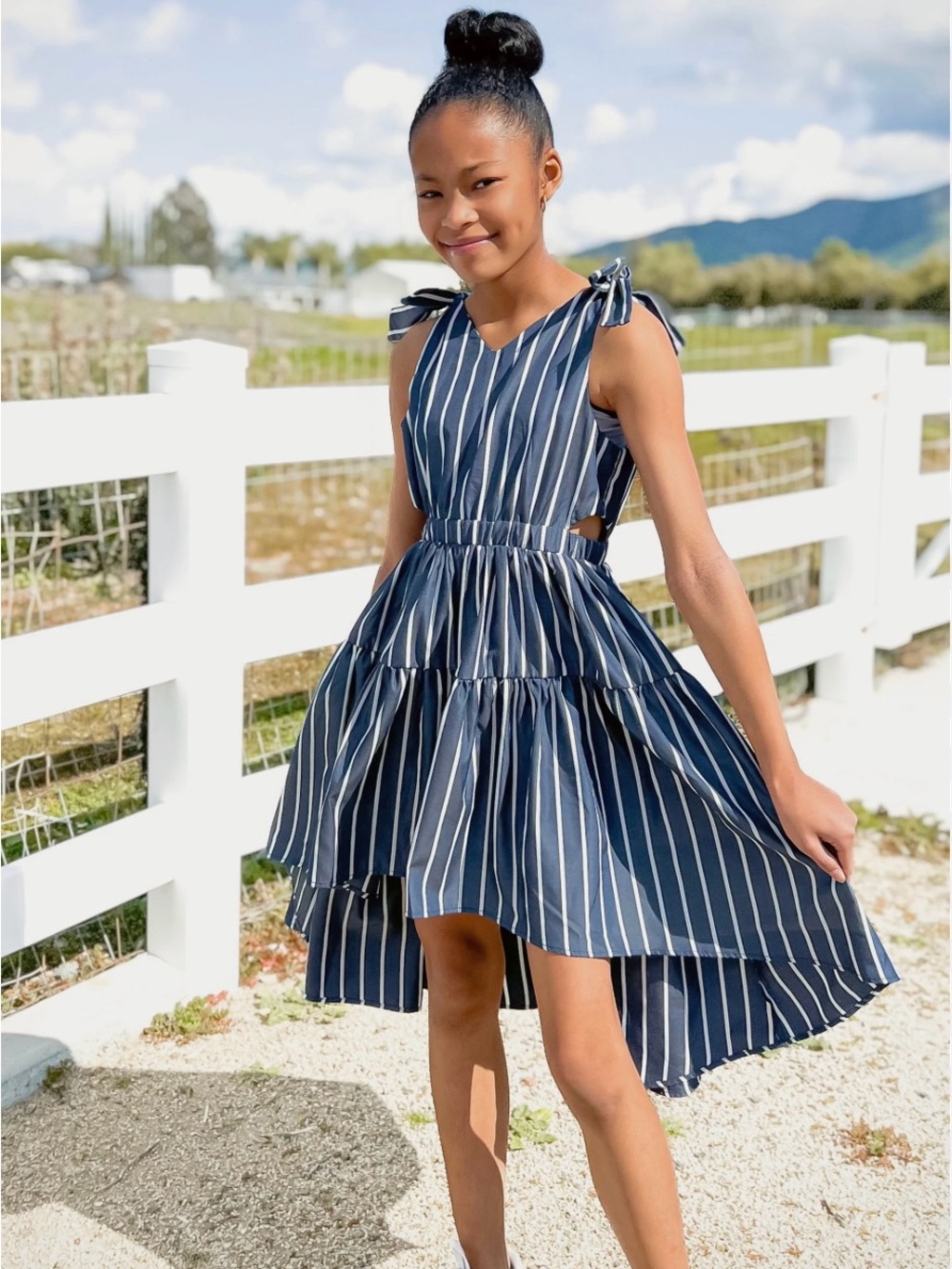 Habitual Girls Navy and White Striped Casual Dress High - Low